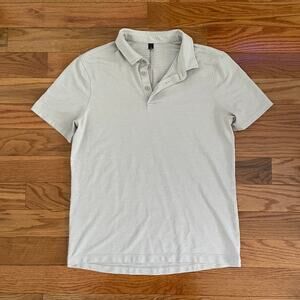 Lululemon Evolution Short Sleeve Polo Mens Large Tan Gray Stripe Performance